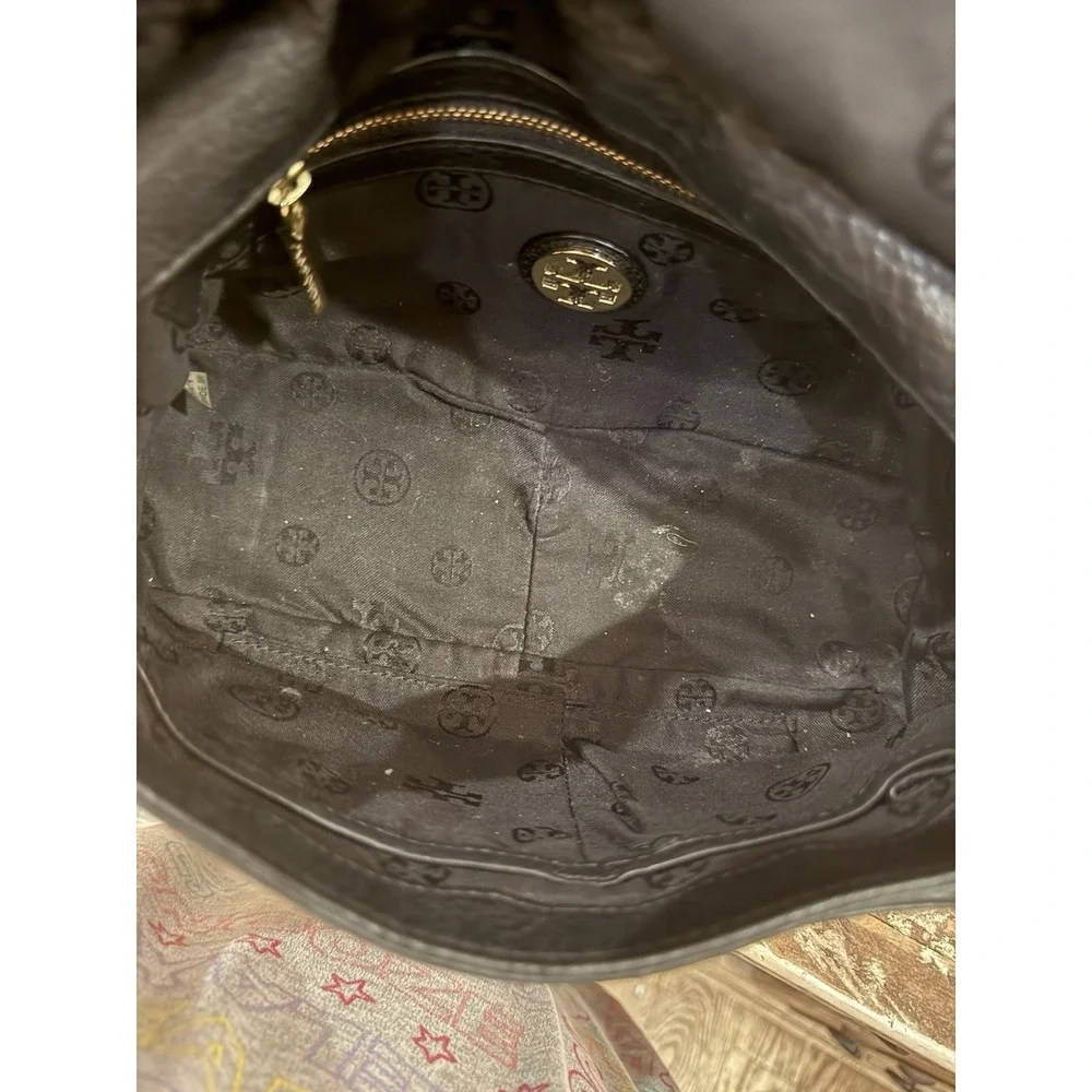 Tory Burch Marion Black Pebbled Leather 2-Way Whipstich Chain Strap Shoulder Bag